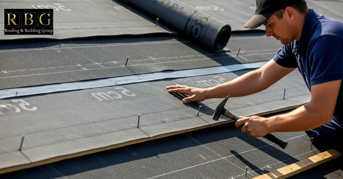 How to felt a flat roof in UK 6 Second and third layers of felt being overlapped