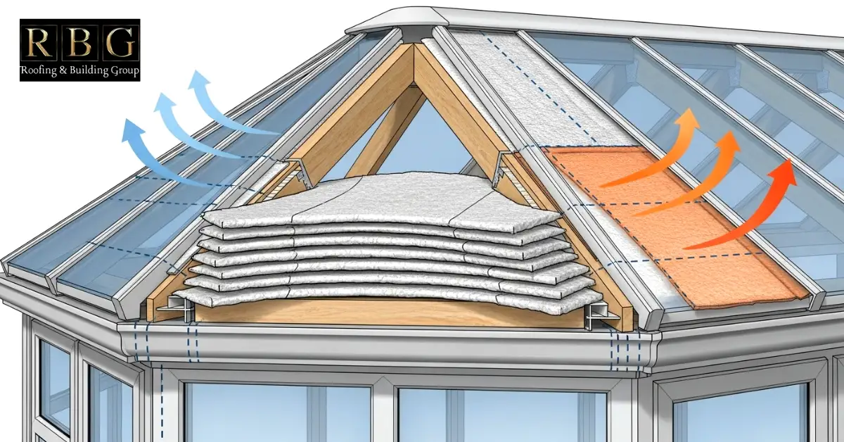 Multifoil insulation and thermal wadding used under conservatory roof