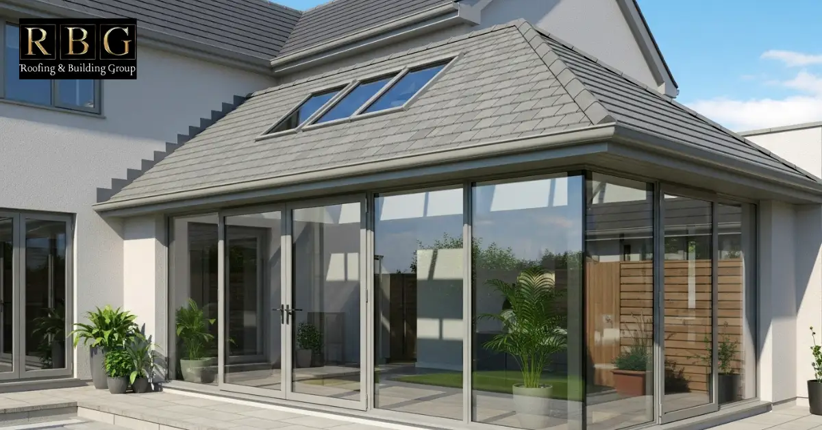 Modern tiled conservatory roof providing insulation