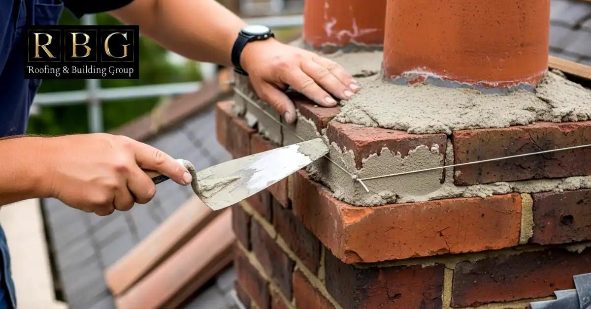 Guide for Chimney Repair Cost in the UK 2025 2 Worker repointing chimney on brick joints.