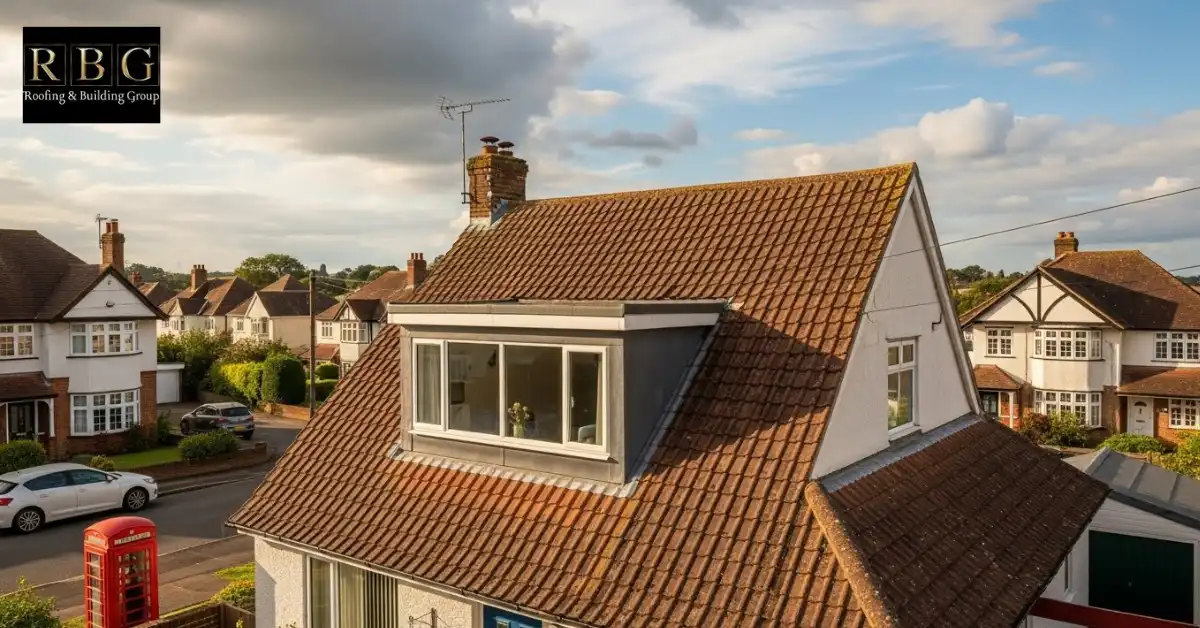 Dormer roof on a pitched roof UK house showing common roof designs