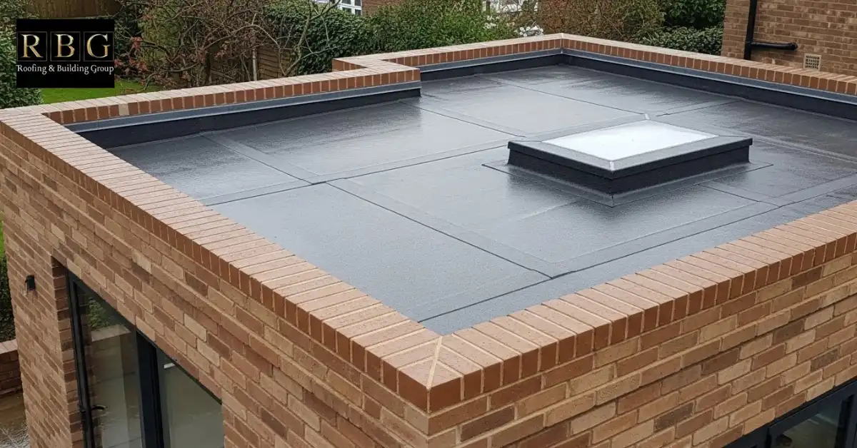 Flat roof type on a UK house extension showing flat roofing construction
