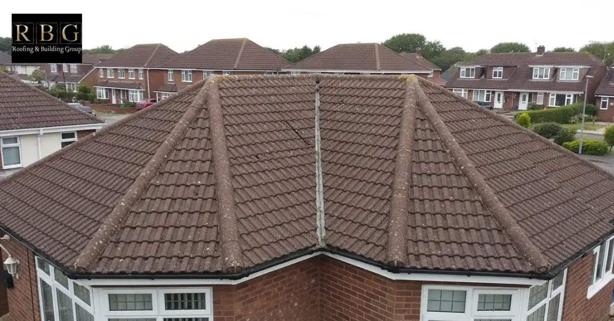 Hip roof design on a UK house showing sloping roof types common in Britain