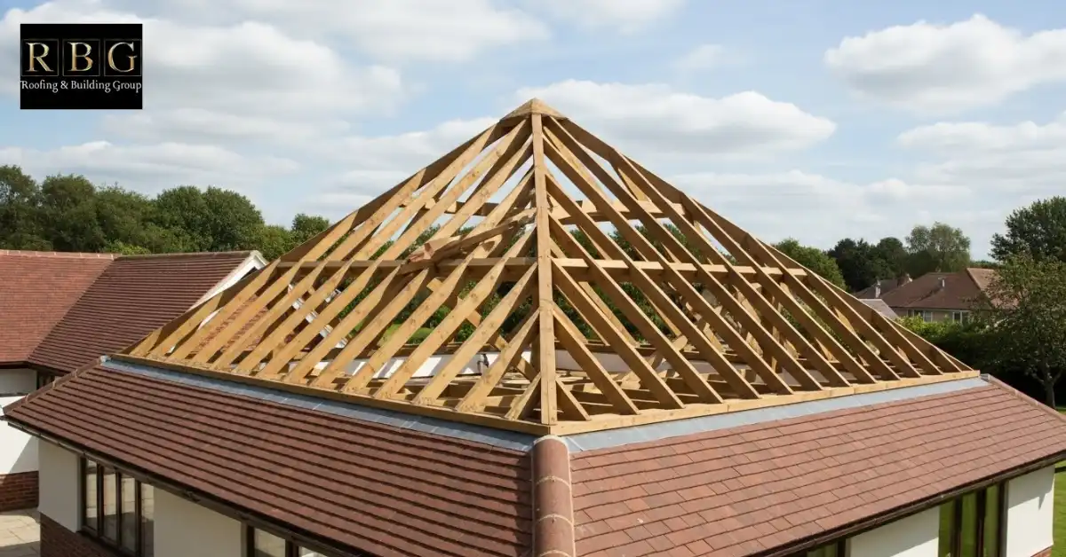 Pyramid hip roof on a UK house showing sloping roof types