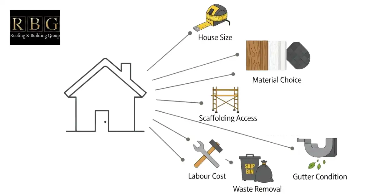 Factors affecting fascia and soffit replacement cost including house size, materials, and access.